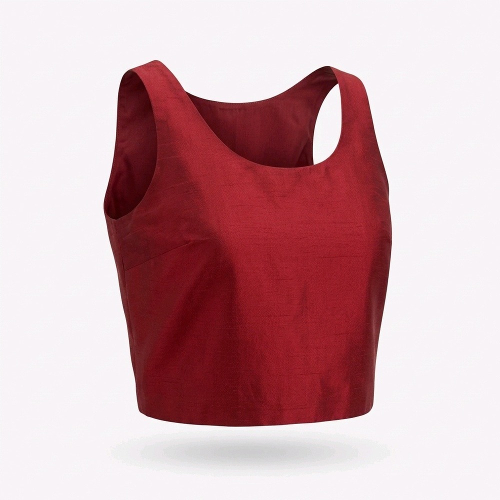 Ann May 100% Silk Red Sleeveless Crop Top Scoop Neck Boxy Blouse Size M